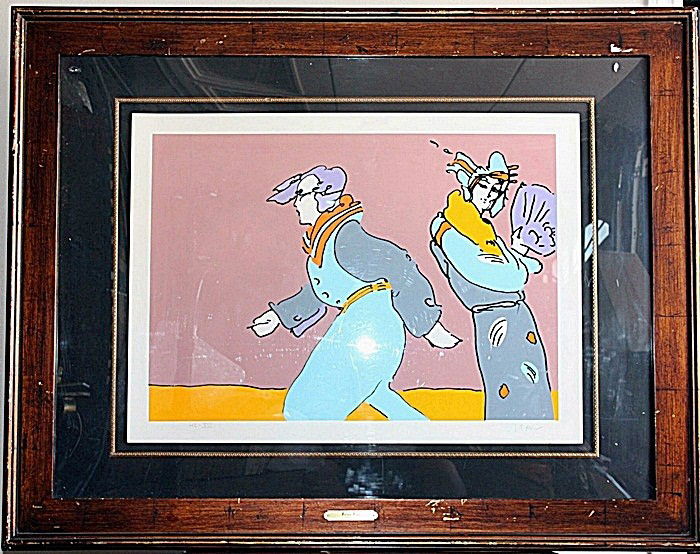 Peter Max lithograph hand signed: Peter Max older lithograph, hand signed and numbered. The image is in mint condition with the frame being in fair condition measuring approx. 36x46.