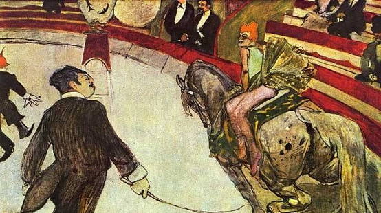 Toulouse Lautrec "In the Circus": High Quality Giclee' measuring approx. 16x20. The work is plate signed and in mint condition. Very low opening bid.