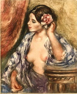 Renoir- Femme a sa Coiffure: RENOIR etching framed and matted in mint condition - ambrose vollard estate and embossed seal. Very well maintained hand colored etching.