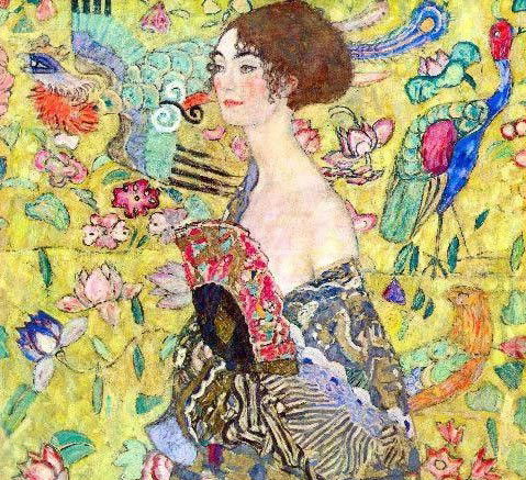 Klimt "Lady with Fan": High Quality Giclee' measuring approx. 16x20. The work is plate signed and in mint condition. Very low opening bid.