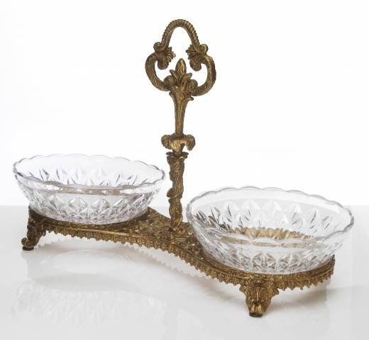 Crystal Server w/brass accents: Ornate Crystal and Brass server measuring approx. 8hx12x12. Mint condition. The vase has very ornate brass accents. Quality. Very low opening bid.