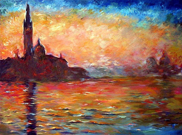 Venice at Dusk - Monet - Limited Edition Giclee on: Claude Monet Limited Edition Giclee on Canvas, "Venice at Dusk". This item (unframed) measures approx. 20"x24".