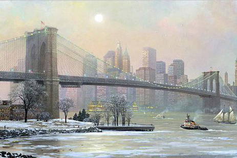 Alexander Chen - Brooklyn Bridge Camber Winter, Mix: Alexander Chen "Brooklyn Bridge Camber Winter" Mixed Media on Paper, Hand Signed and Numbered. Ed. Size 2250. 11.5" x 17.5"