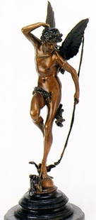 Coutan "Angel w/bow and wings" sculpture: "Angel with bow and wings" after Coutan measuring approx. 28 x 10 having a very good paina and finish being well maintained in very good condition. High quality bronze sculpture.