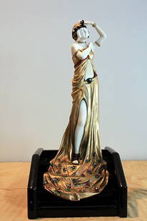 Lady On The Steps - Bronze and Ivory Sculpture by A: Bouraine "Lady on Steps" bronze and ivory sculpture. Base signed, carved ivory multi-color patina bronze, mounted on quality marble/onyx base.size: 23"x17"x5 . Slight variation in patina and marble