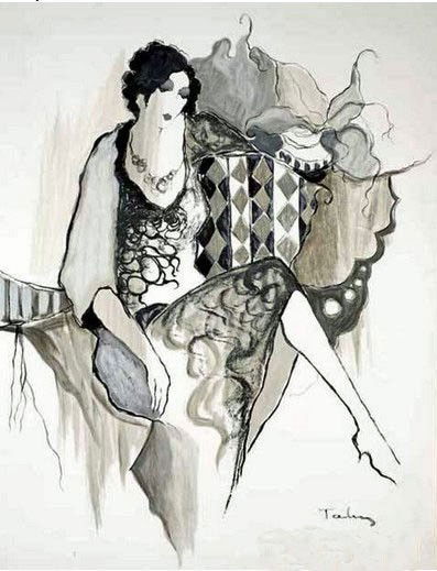 Itzchak Tarkay - Lady in Black: Hand Signed Serigraph on Paper by Itzchak Tarkay, "Lady in Black". Edition size: AP 50"x66"