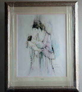 Inhall "Woman w/infant" Original Lithograph: "Woman and Infant" hand signed original lithograph in very good condition measuring approx. 34 x 28 framed and matted.