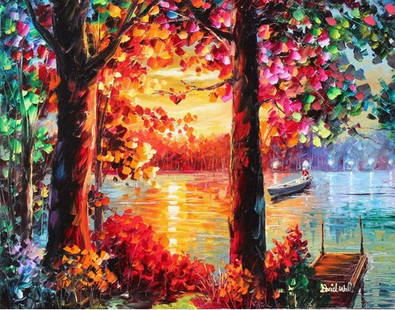 Daniel Wall "Sunset on the River" Original Oil On C: Daniel Wall is the originator of Intense Impressionism, which is characterized by unsurpassed intensity and boldness. This is an original, hand signed oil on canvas titled, "Sunset On the River". 