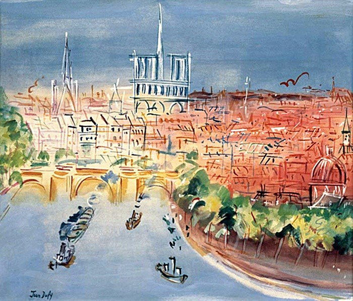 Seaside- Jean Dufy - Limited Edition Giclee on Can: Jean Dufy Limited Edition Giclee on Canvas, "Seaside". This item (unframed) measures approx. 20"x24".