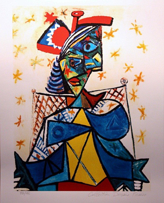 Picasso "Seated Woman with a Red and Blue Hat" ltd: Picasso "Seated Woman with a Red and Blue Hat" .The work is a Limited Edition Giclée. Numbered in pencil "Collection Domain Picasso". Printed on a heavy weight high quality arches type paper. Beautif