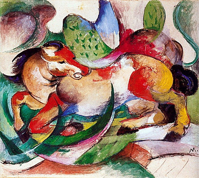Spingendes Pferd- Marc - Limited Edition Giclee on: Franz Marc Limited Edition Giclee on Canvas, "Springendes Pferd". This item (unframed) measures approx. 20"x24".