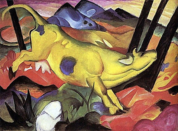 The Yellow Cow- Marc - Limited Edition Giclee on C: Franz Marc Limited Edition Giclee on Canvas, "The Yellow Cow". This item (unframed) measures approx. 20"x24".