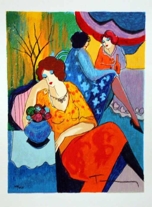 Tarkay "Quiet Afternoon": Limited edition embossed serigraph by Itzchak Tarkay. Printed on heavy woven archival paper. Hand signed by the artist, beautifully framed and in mint condition. Approximate size: 17.75X14.75