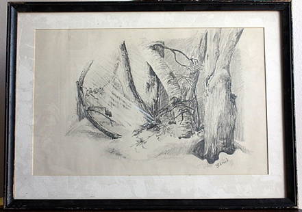 Berard "Forest scene" hand signed: Berard "Forest Scene" hand signed lithograph measring approx.15 x 21. The image is in very good condition with the framed being in fair condition.