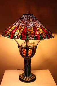 28E: Herringbone pattern stained glass lamp.