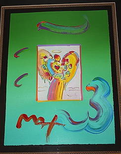 Peter Max Original Mixed Media: Original Mixed Media measuring approx. 30x26.5 meticously framed and matted in mint condition. Signed in acrylic.The entire piece is an original painting with the center image which has also been