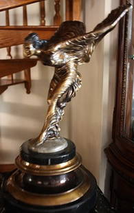 Sykes "Spirit of Ecstasy" Ltd. Ed. Bronze sculpture: Sykes "Spirit of Ecstasy" bronze sculpture. Signed,numbered limited edition on very ornate bronze and marble base measuring appr. 28hx15w. Solid lost-wax cast bronze sculpture in mint condition.Small