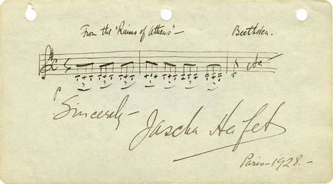 0799: VINTAGE JASCHA HEIFETZ HANDWRITTEN MUSICAL QUOTE