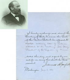 0494: JAMES A. GARFIELD SIGNED DOCUMENT AS PRESIDENT