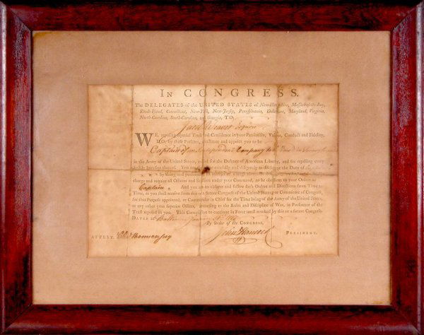 JOHN HANCOCK /CHARLES THOMSON SIGNED WAR DOCUMENT: CONTINENTAL CONGRESS ASSEMBLED IN BALTIMORE ONLY SIGNERS OF DUNLAP BROADSIDE29. JOHN HANCOCK (1737-1793). American patriot and statesman; as president of the Continental Congress, he was the first Sig