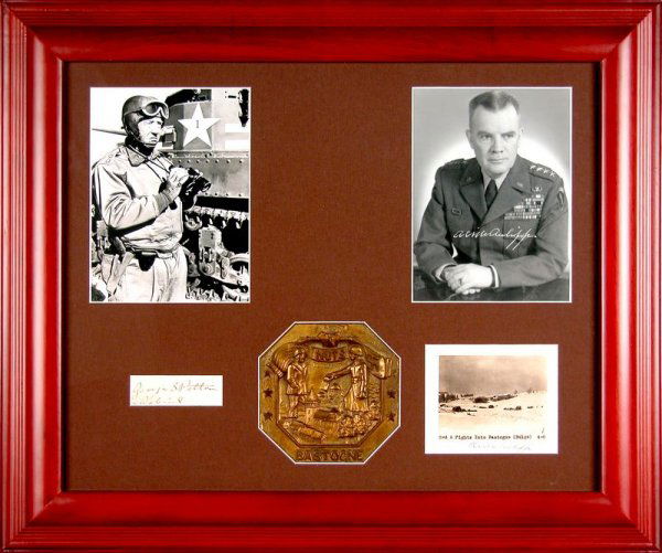 GEORGE PATTON & ANTHONY MCAULIFFE SIGNED DISPLAY: 224. [BATTLE OF THE BULGE] Two important generals present at this famous World War II battle (Dec 1944 - Jan 1945). Commanding the Third Army Lieutenant General GEORGE S. PATTON JR. (1895-1945) and Ge