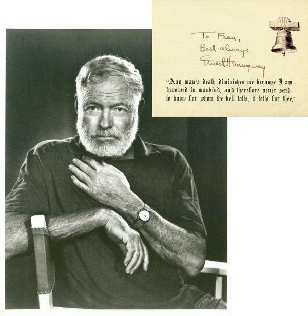 ERNEST HEMINGWAY INSCRIBED SIGNATURE COLLECTION Apr 06, 2008