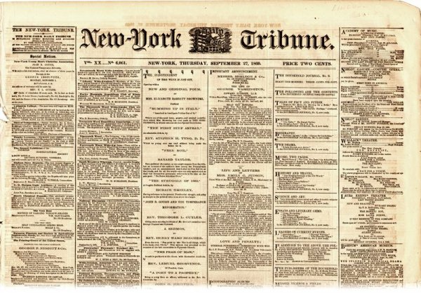 1860 NEW YORK TRIBUNE NEWSPAPER