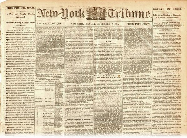 1864 NEW YORK TRIBUNE NEWSPAPER