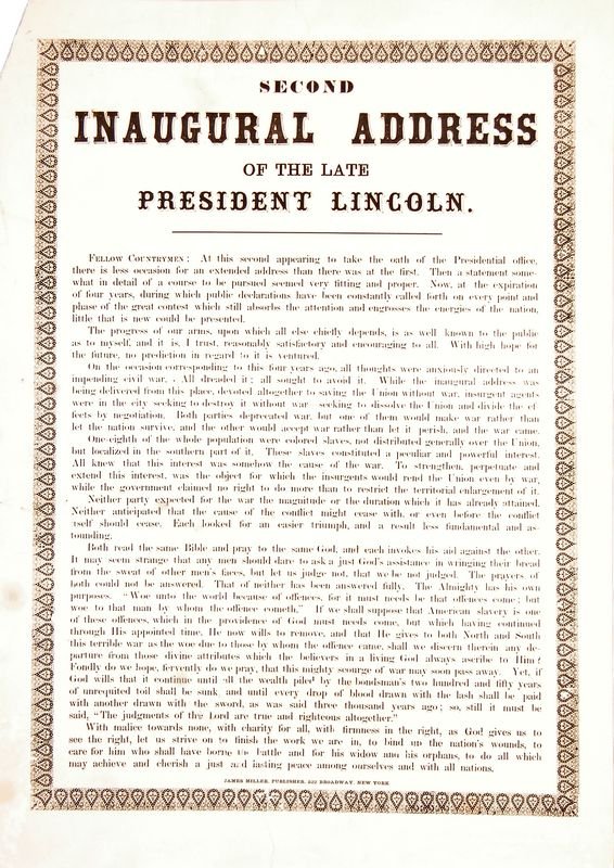 MOURNING IMPRINT: LINCOLN SECOND INAUGURAL SPEECH