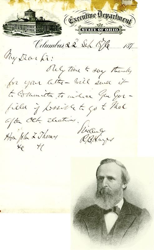 RUTHERFORD B. HAYES HANDWRITTEN SIGNED LETTER
