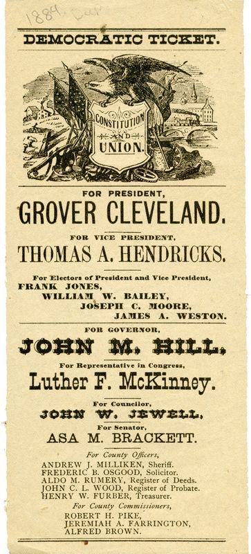 GROVER CLEVELAND 1884 ELECTION TICKET