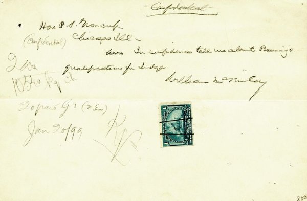 PRES. WILLIAM MCKINLEY HANDWRITTEN SIGNED NOTE