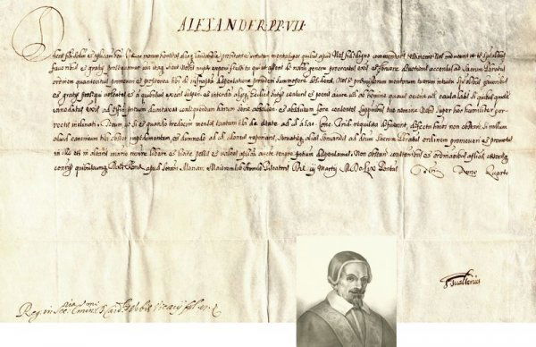 POPE ALEXANDER VII PAPAL BRIEF 1659: 14. [POPE ALEXANDER VII] (1599-1667). Born Fabio Chigi, the great-nephew of Pope Paul V. Appointed Cardinal Secretary of State, he succeeded Pope Innocent X to the papacy in 1655. He