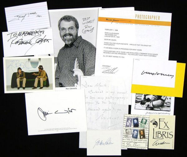 11 ARTISTS & PHOTOGRAPHERS SIGNED COLLECTION: 532. [ART & PHOTOGRAPHY] Diverse collection of eleven artists, photographers and photojournalists. Among them: artists JAMIE WYETH signed verso of