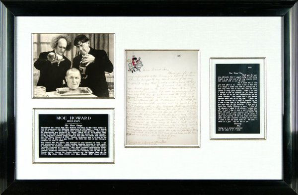 MOE HOWARD HANDWRITTEN SIGNED LETTER DISPLAY: MOE DESCRIBES LENGTHY PROCESS OF MAKING A "SHORT"784. MOE HOWARD (1895-1975). Remembered as the fringed leader of the slapstick comedy team, The Three Stooges,