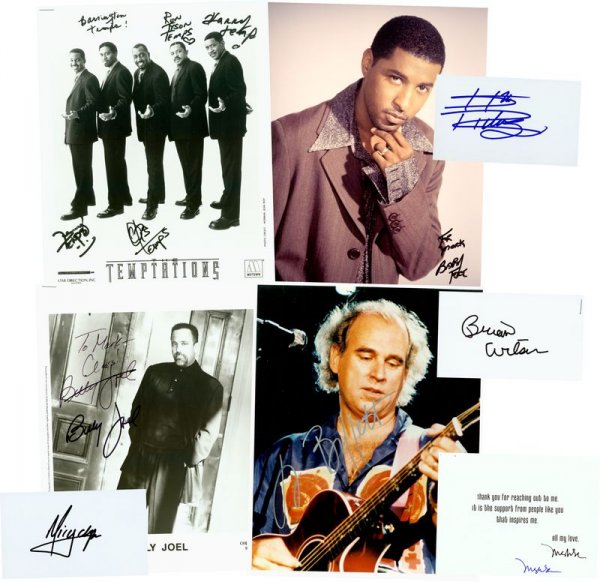 ROCK & POPULAR MUSICIANS SIGNED PHOTOS & CARDS: 836. [MUSICIANS COLLECTION] Nice assortment of legendary singers and groups. Included are 5"x3" cards individually signed by MICK JAGGER; and <