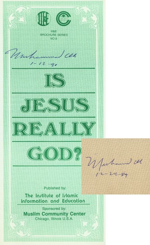 MUHAMMAD ALI SIGNED BROCHURE /SIGNED SIGNATURE: 951. MUHAMMAD ALI Cassius Clay (b.1942). An Olympic Gold Medal winner (1960), this boxing legend was the first boxer to win the world heavyweight title three times. Signed religious b