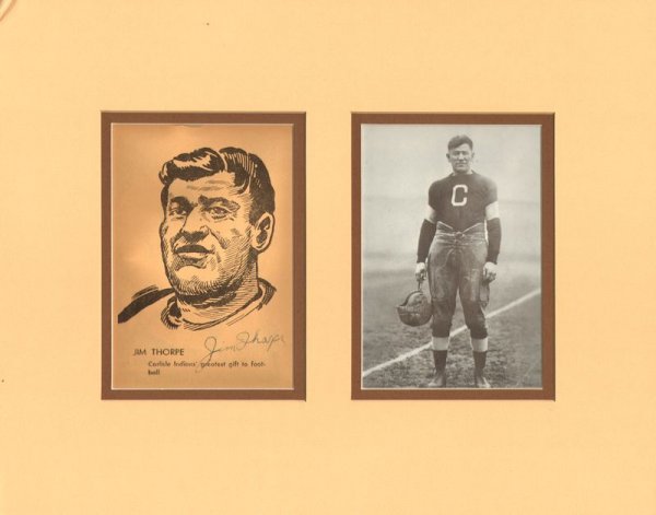 JIM THORPE SIGNED PRINT SKETCH PORTRAIT: 999. JIM THORPE (1888-1953). One of the greatest all-around athletes of the twentieth century, elected to the Football Hall Of Fame in 1963. The Olympic pentathlon and the decathlon c