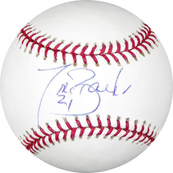 TIKI BARBER SIGNED BASEBALL: 1004. TIKI BARBER (b. 1975). Three-time NFL Pro Bowl and All-Pro running back; currently a sports broadcaster for NBC and author. Signed Rawlings Official Major League Selig baseball.