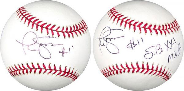 PHIL SIMMS SIGNED 2 BASEBALLS: 1012. PHIL SIMMS (b. 1955). Giants quarterback superstar in two Super Bowls; sportscaster. Two signed Official Rawlings Major League Selig baseballs. Each is penned signed on sweet sp