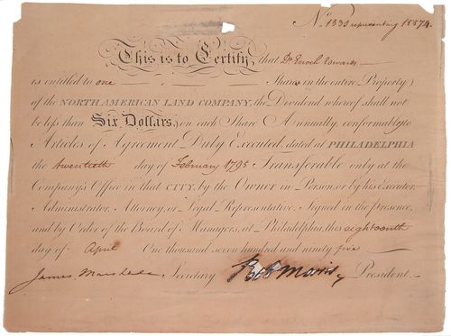 ROBERT MORRIS: 63. ROBERT MORRIS (1734-1806). Signer of Declaration of Independence; supervised finances of war, largely on basis of his personal credit; established Bank of North America, the oldest in the US; dele