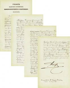 ALEXANDER III SIGNED DOCUMENT: 331. ALEXANDER III (1845-1894). Czar of Russia (1881-94). In reaction to his father's assassination, he returned to the absolutism relaxed by his grandfather and father. His reign was also marked by p