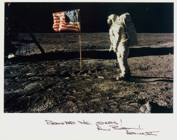 ALAN BEAN SIGNED LUNAR PHOTOGRAPH: 466. ALAN BEAN (b.1932). American astronaut and artist; Apollo XII and Skylab III veteran; fourth of only 12 Moonwalkers to traverse the lunar surface. SP, color, overall 10"x8" portrait of astronaut
