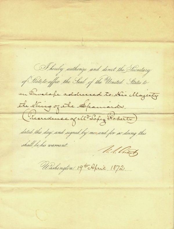 PRESIDENT ULYSSES S. GRANT SIGNED DOCUMENT