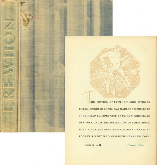 ROCKWELL KENT SIGNED LIMITED EDITION BOOK: 726. ROCKWELL KENT (1882-1971). American painter noted for his bleak landscapes and his woodcut illustrations of classic literature. He wrote and illustrated Voyaging: Southward from the Strait of Mag