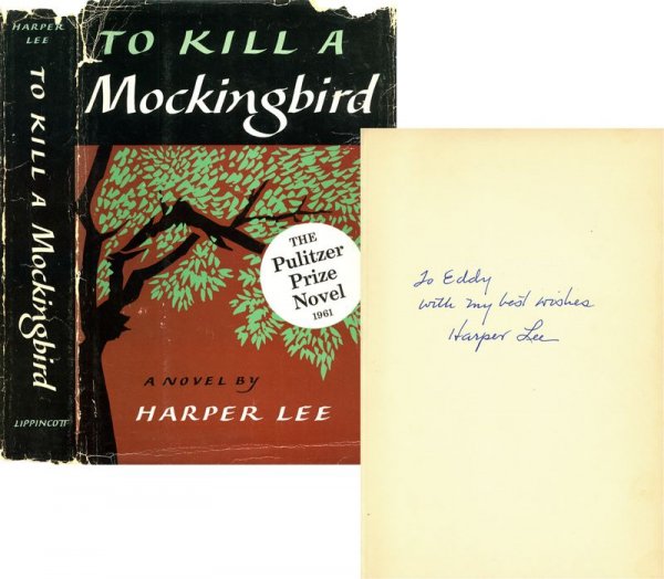 HARPER LEE SIGNED FIRST EDITION BOOK: 810. HARPER LEE (b. 1926). Pulitzer Prize winning author of To Kill A Mockingbird (1960), her only novel. Her book, To Kill a Mockingbird, 296pp, 5¾"x8¼", J.B. Lippincott Co., New York, 1960. First 