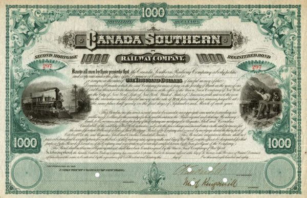 CORNELIUS VANDERBILT SIGNED RAILWAY BOND: 854. CORNELIUS VANDERBILT (1794-1877). American industrialist who amassed a fortune through his vast railroad and shipping interests, building Grand Central Station in New York. Late in life he became