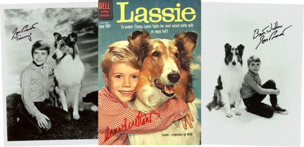 JON PROVOST / JUNE LOCKHART SIGNED LASSIE PHOTOS: 977. [LASSIE] Enduringly popular classic American family television series (1954-73). Collection comprising two SPs, b/w, promotional portraits of costar JON PROVOST (b. 1950) with the famous collie.
