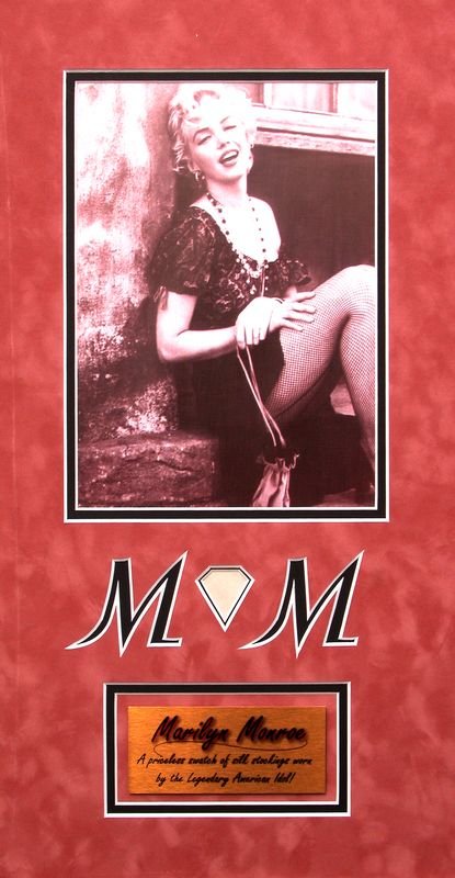 MESH STOCKING SWATCH WORN BY MARILYN MONROE: 995. [MARILYN MONROE] (1926-1962). One of the most famous actresses in film history, she personified the Hollywood creation of the vacuous sex-symbol of the '50s. Swatch from a silk mesh stocking owne