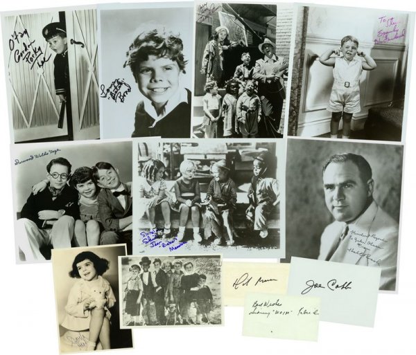 12 "OUR GANG" MEMBERS SIGNED PHOTOS & CARDS: 1006. [OUR GANG] Collection of 12 members of the popular slapstick comedy shorts of '20s through '40s originated by producer Hal Roach generating 220 shorts and one feature film. Team members changed 